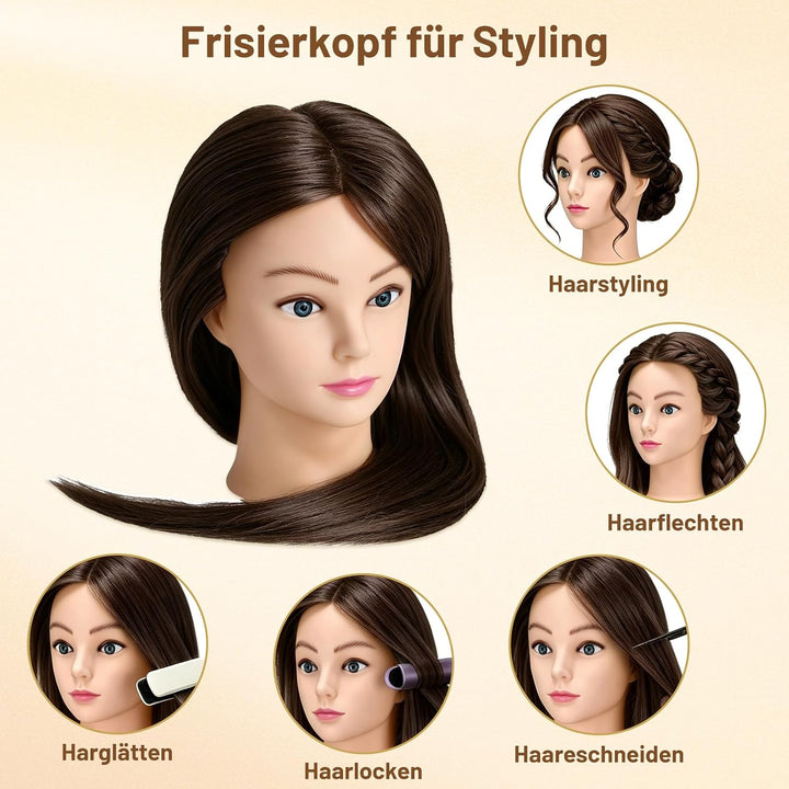 TwoWin 24 Zoll /60 cm Trainingsköpfe für Friseure, Frisierkopf mit 80% Echthaar, Übungskopf Friseurk