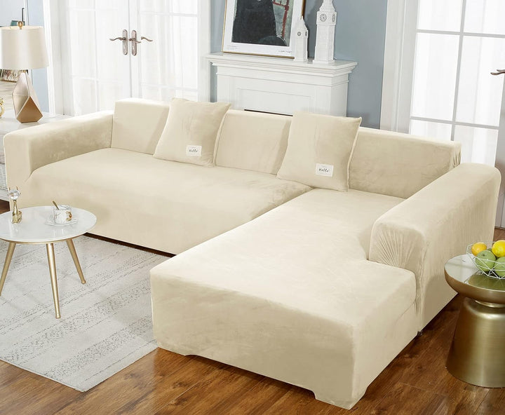 JHLD Sofabezug L Form, Stretch Sofabezug Samt L-förmiger Sofabezug Weiche Anti-rutsch Sofa Überwürfe