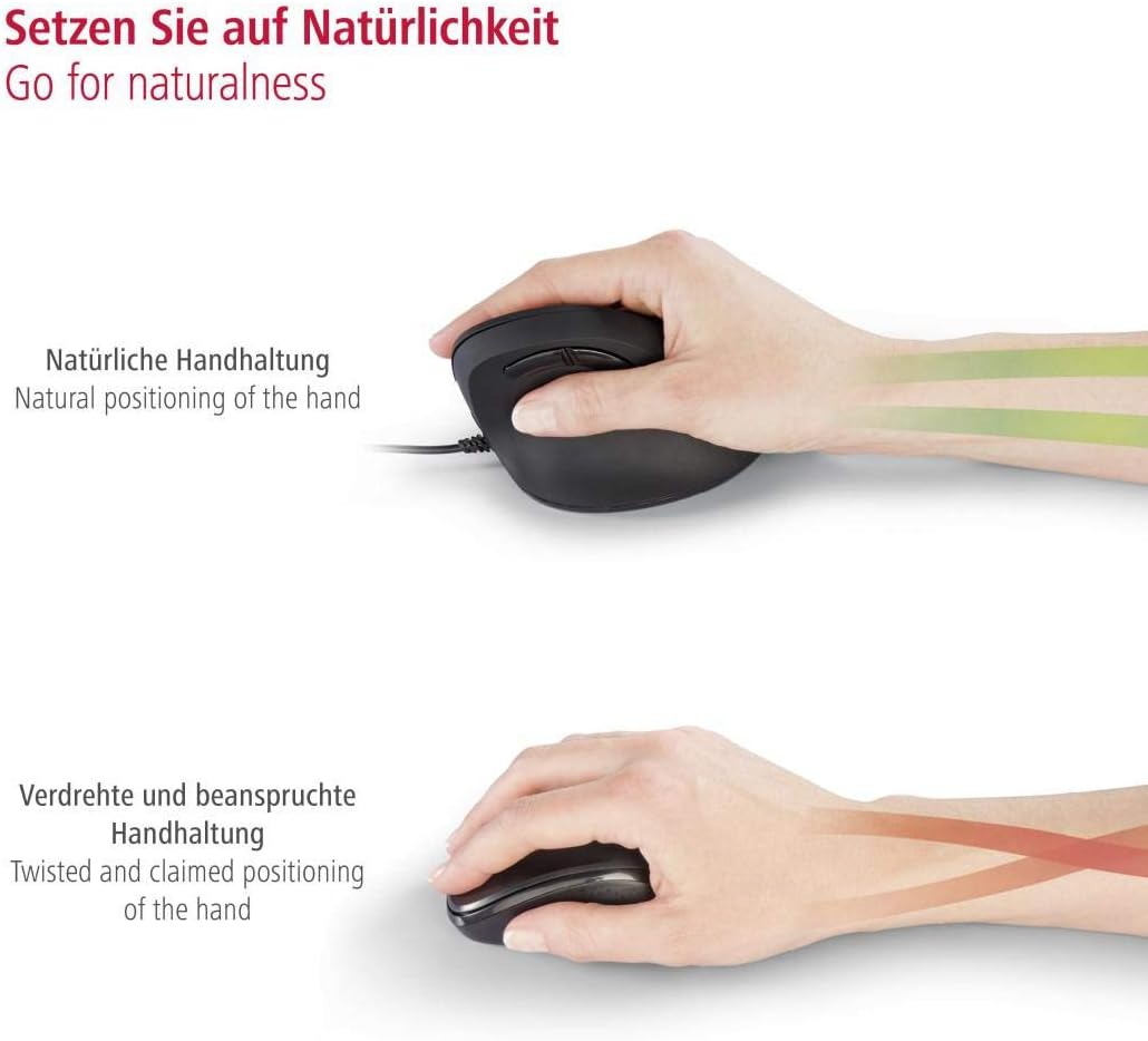 Hama ergonomische Maus (Vertikale Maus kabelgebunden für Rechtshänder, 3 Geschwindigkeitsstufen bis