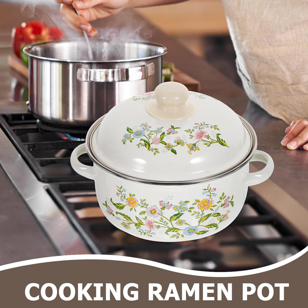 3 Stück Emaille Kochtöpfe Set Mit Deckel Retro Suppentöpfe Für Instantnudeln Suppe Und Milch Flacher