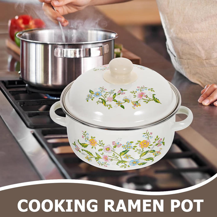 3 Stück Emaille Kochtöpfe Set Mit Deckel Retro Suppentöpfe Für Instantnudeln Suppe Und Milch Flacher