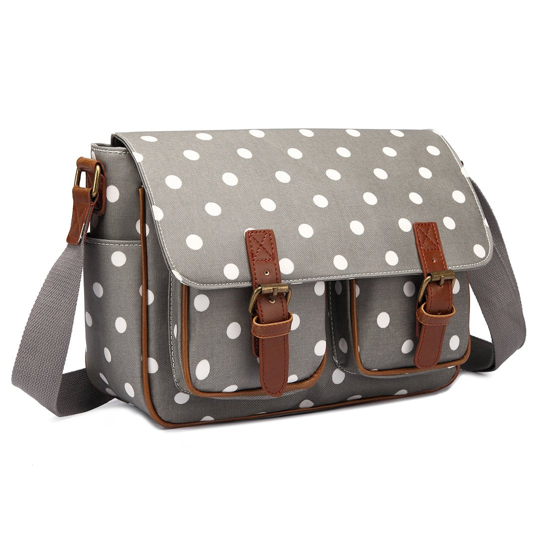 KONO Umhängetasche Gross Messenger Bag Wachstuch Schultertasche Schulranzen für Jungen und Mädchen D