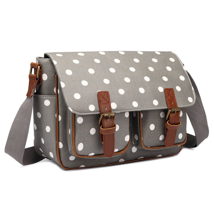 KONO Umhängetasche Gross Messenger Bag Wachstuch Schultertasche Schulranzen für Jungen und Mädchen D