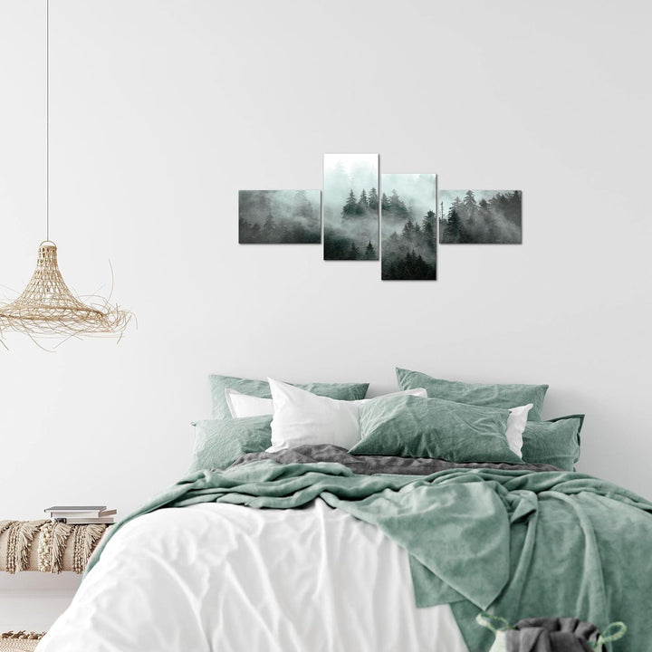Runa Art Bild Modern Wald Natur - Made in Germany - Wandbilder Panorama Türkis Grau 4 Teilig 032342b