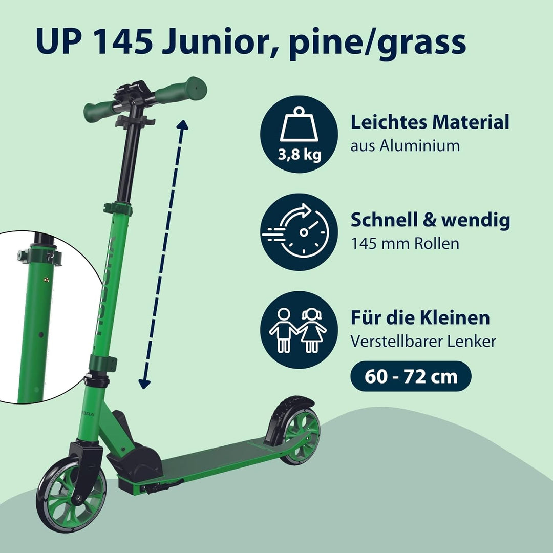 HUDORA Scooter Up 145 Junior - Hochwertiger & sicherer Kinder Roller ab 3 Jahre - Zusammenklappbarer