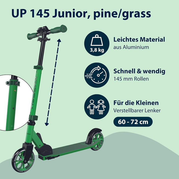 HUDORA Scooter Up 145 Junior - Hochwertiger & sicherer Kinder Roller ab 3 Jahre - Zusammenklappbarer