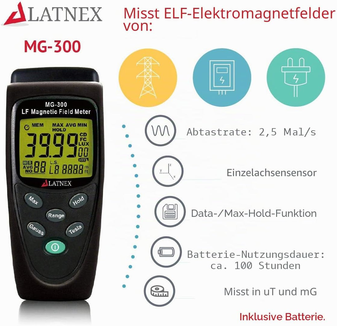 LATNEX MG-300 LF Magnetfeldmessgerät, misst EMF von Hochleistungsübertragungsleitungen, Geräten und