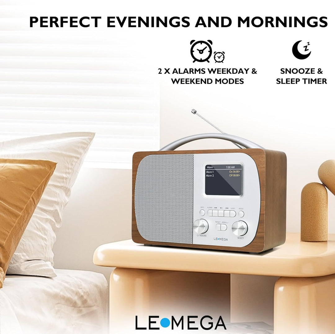 LEMEGA DR5 Tragbares DAB/DAB+ Digitalradio,Radio Holz mit Bluetooth 5.3,UKW-Radio für die Küche oder