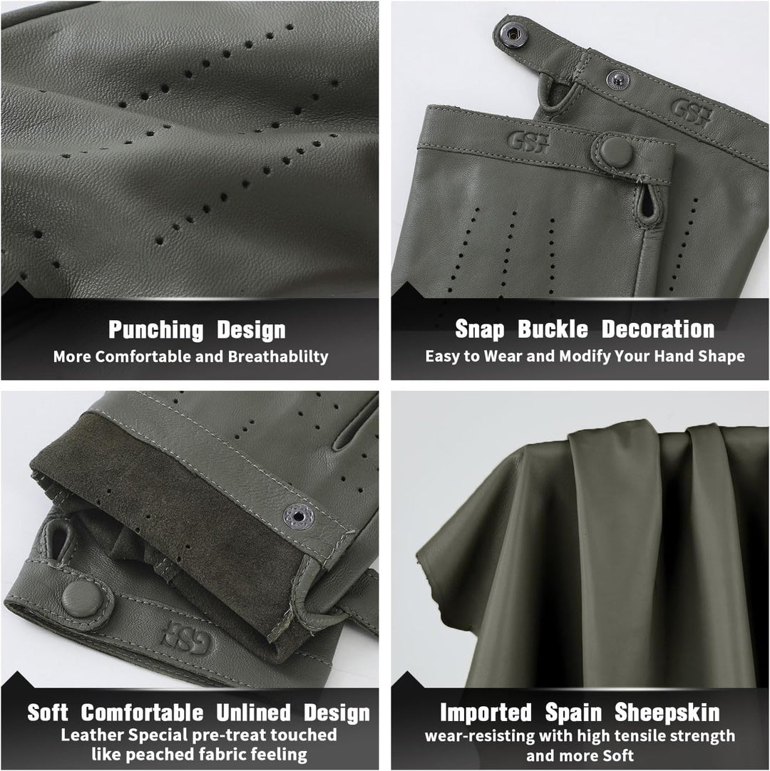 GSG SINCE 1998 Halbfinger Lederhandschuhe Damen – Fingerlose Fahrhandschuhe aus weichem Schafsleder,