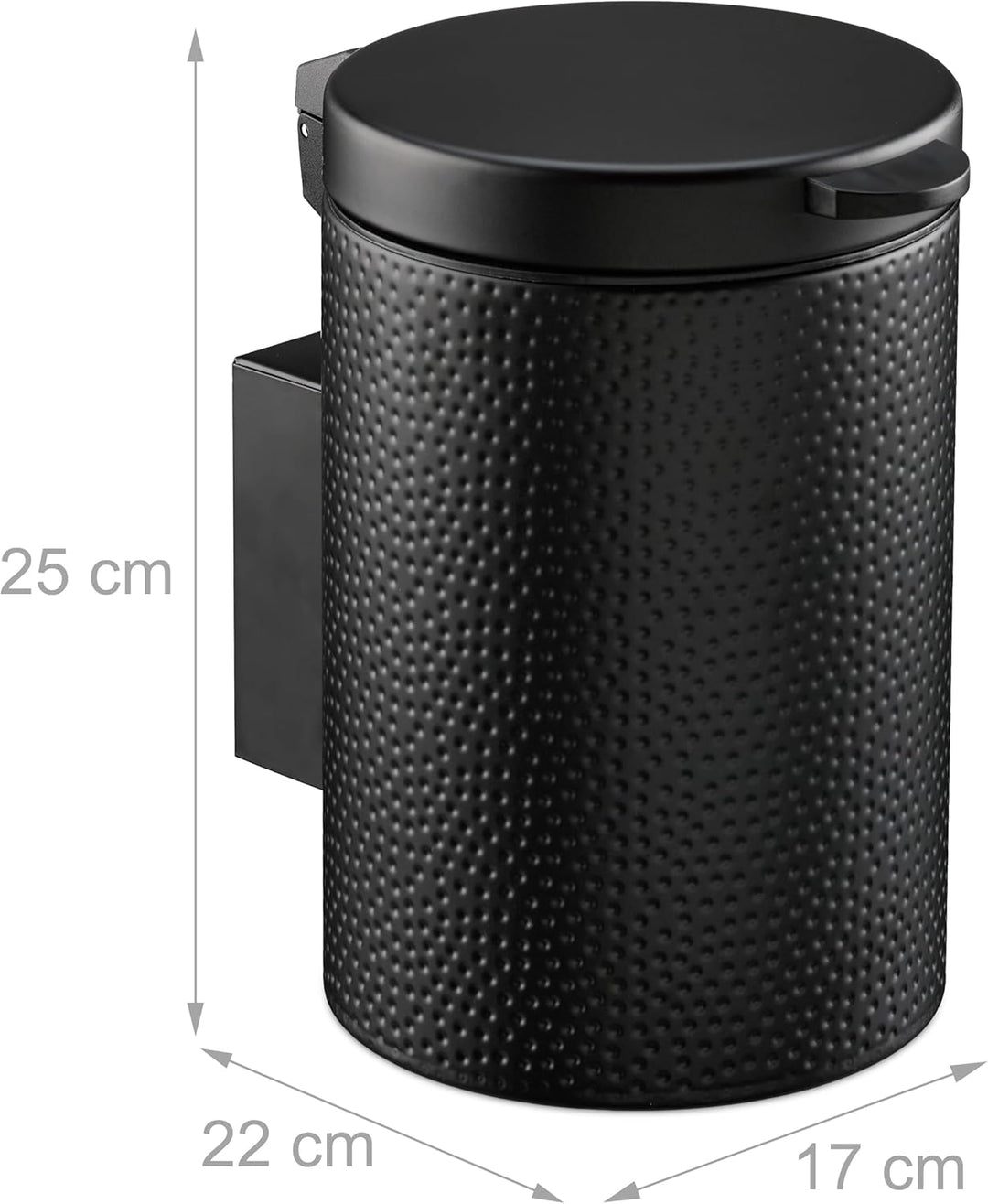 Relaxdays Kosmetikeimer Wandmontage, 3 Liter, Absenkautomatik, Inneneimer, Metall, runder Badezimmer