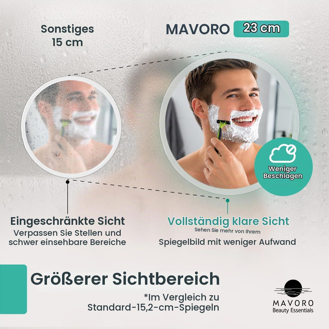Mavoro 23cm Duschspiegel mit 3 starken Saugnäpfen | Acrylspiegel ohne Vergrösserung | Tragbarer Reis