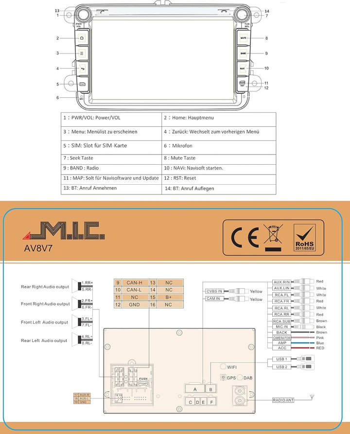 M.I.C. AV8V7-Pro Android 12 Autoradio mit navi Qualcomm Snapdragon 665 6G+128G Ersatz für VW Golf t5