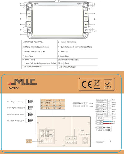 M.I.C. AV8V7 Android 12 Autoradio mit navi Qualcomm Snapdragon 665 4G+64G Ersatz für VW Golf t5 tour