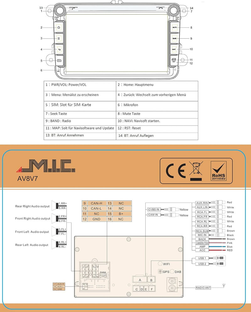 M.I.C. AV8V7 Android 12 Autoradio mit navi Qualcomm Snapdragon 665 4G+64G Ersatz für VW Golf t5 tour