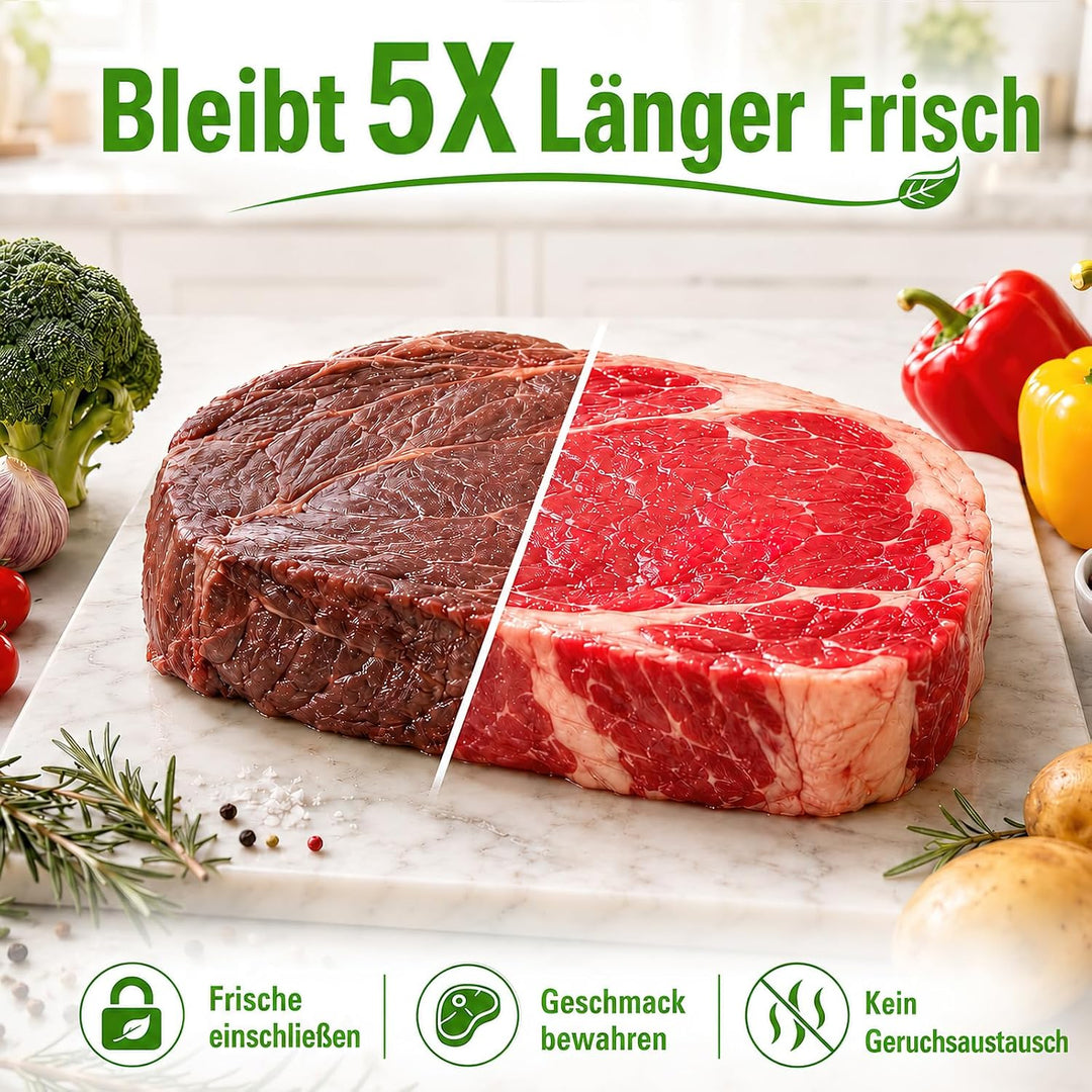 BoxLegend Handliche Vakuumiergerät mit 10S+10L Vakuumierbeuteln | Lebensmittelecht, wiederverwendbar