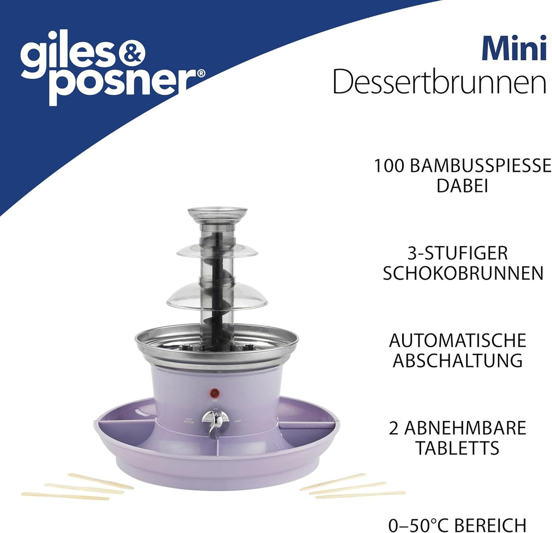 GILES & POSNER Mini-Schokoladenbrunnen – Elektrische 3-Stufen Maschine, Automatische Abschaltung, 0°