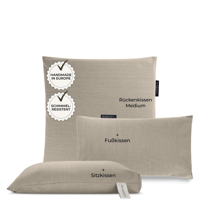 BADESOFA® 3er-Set M Badewannenkissen Ganzkörper – Rücken-, Fuss- &amp; Sitzkissen – Komplettset Waschbar