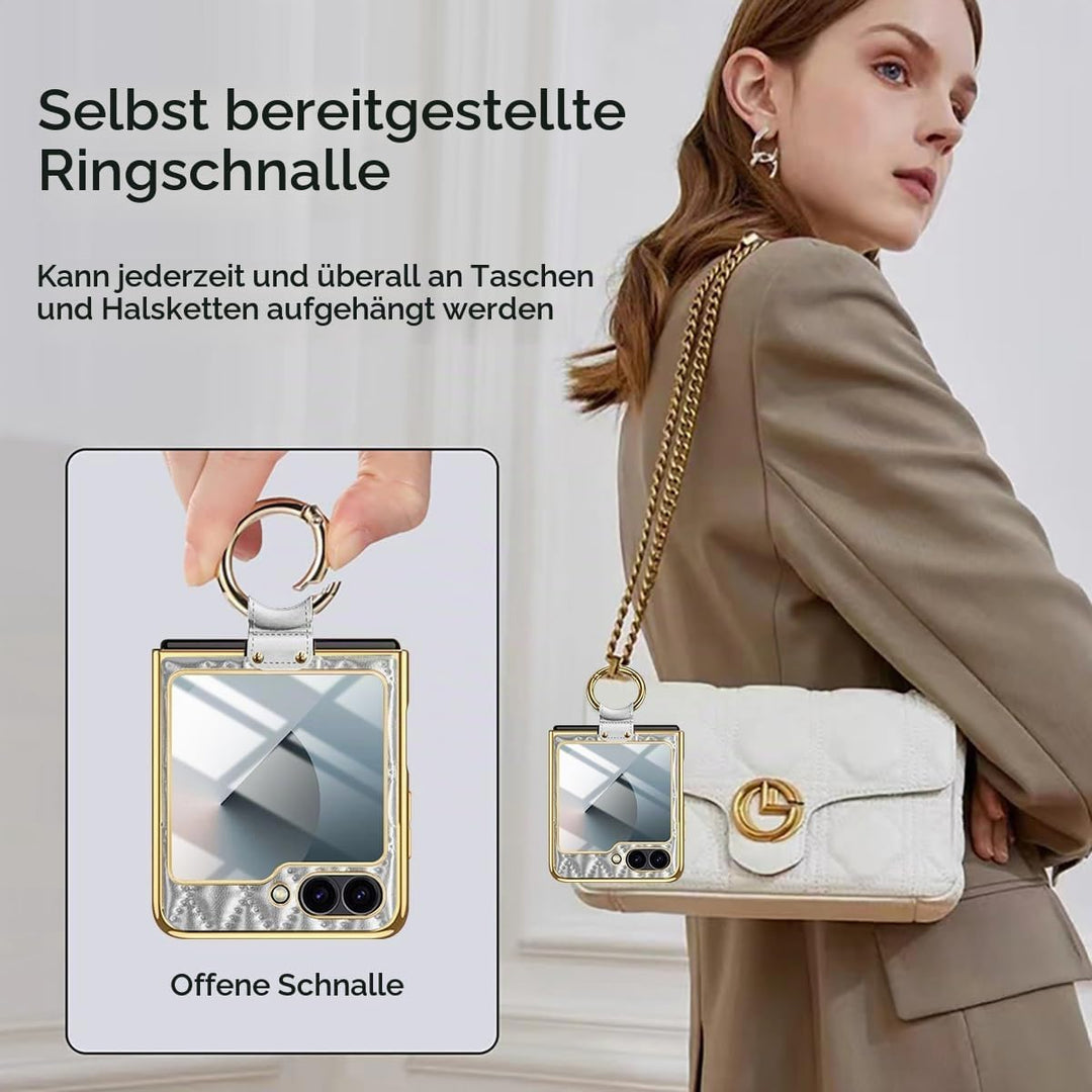 Miimall Lederhülle Kompatibel mit Samsung Galaxy Z Flip 6/Flip7 FE Hülle mit Kameraschutz+Ring Ständ