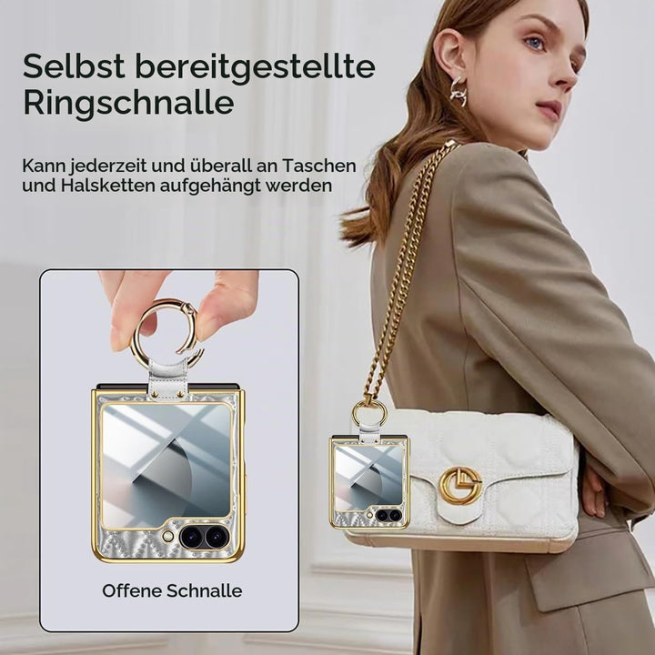 Miimall Lederhülle Kompatibel mit Samsung Galaxy Z Flip 6/Flip7 FE Hülle mit Kameraschutz+Ring Ständ