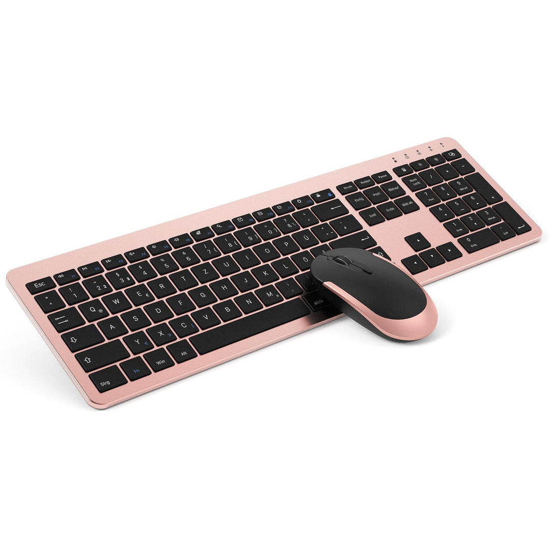 seenda Funktastatur mit Maus, Wiederaufladbare Ultra-Dünne Tastatur Maus Set Kabellos, Ergonomische