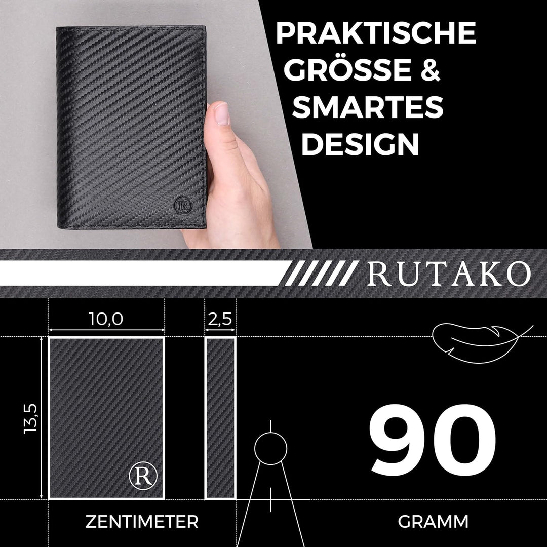 RUTAKO® Leder Geldbörse Herren mit RFID Schutz I Portemonnaie Gross mit Münzfach I 12 Fächer I Echtl