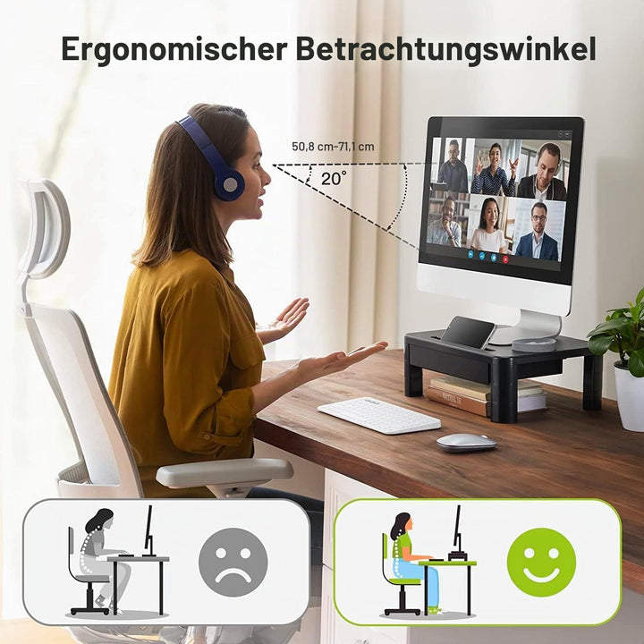 LORYERGO Monitorständer mit Schublade - Höhenverstellbarer Bildschirmständer mit Handyhalterung Lapt
