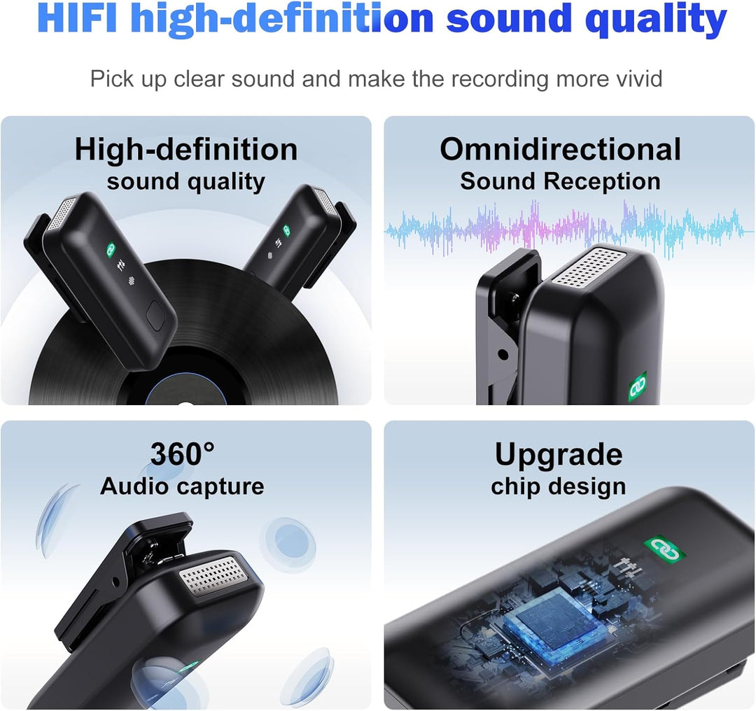 Voijump Wireless Microphone,Kabelloses Lavaliermikrofon für iPhone Android (2 TX + 2 RX+ Ladeetui),