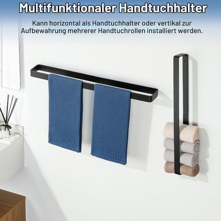 SAYAYO Handtuchhalter Schwarz 60cm Handtuchstange mit Bohren Wandmontage Aluminium Badetuchhalter fü