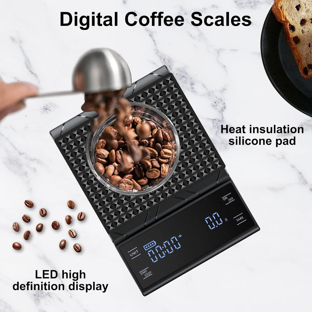 Digitale Kaffeewaage mit Timer 0,1g/5kg Hochpräzise Küchenwaage mit LED-Anzeige Tara Funktion und To