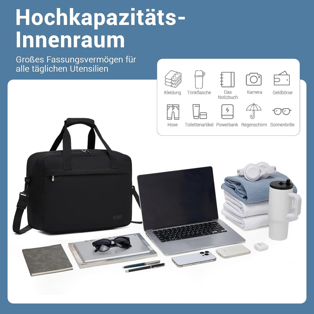 Kono Reisetasche Weekender Tasche Ryanair Handgepäck Unisex Gym Wochenendtasche L(55x35x25cm) Schwar
