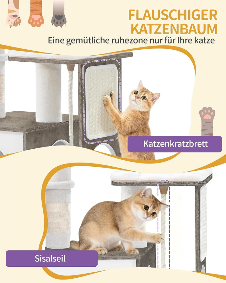 Hzuaneri Katzebaum, Moderner Katzenbaum, 85 cm Hoch, mit 3 Kratzstämmen, Abnehmbarer, Waschbarer Mat