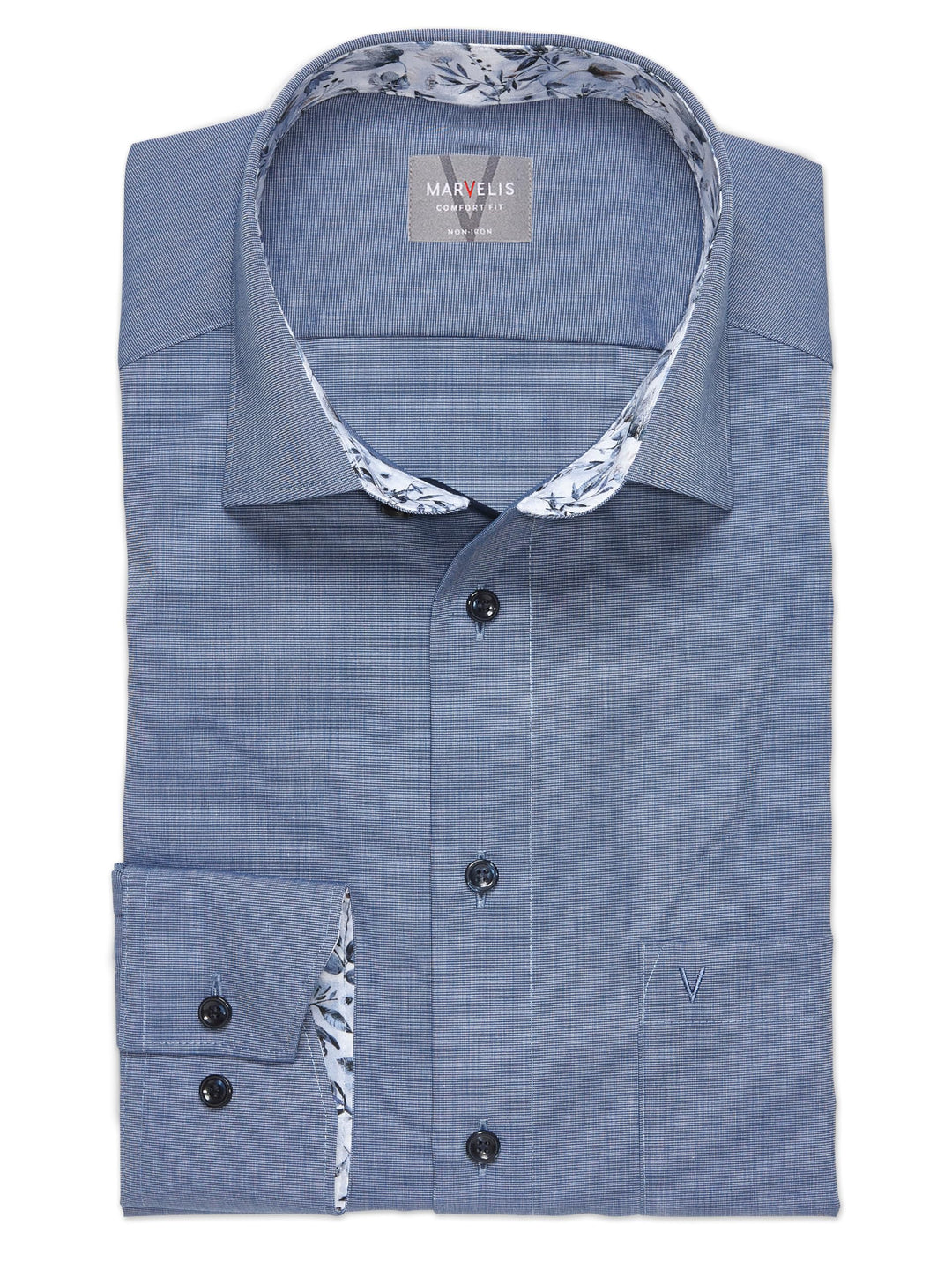 Marvelis Herren Businesshemd Langarm 700014,Einfarbig,Comfort fit,New Kent 45 Nachtblau 14, 45 Nacht