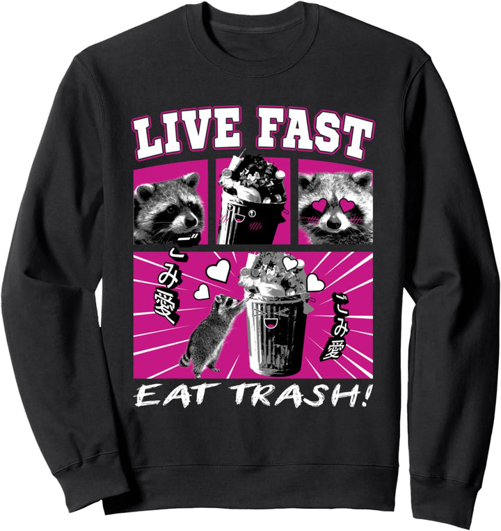Waschbär Motiv Live fast eat trash Sweatshirt
