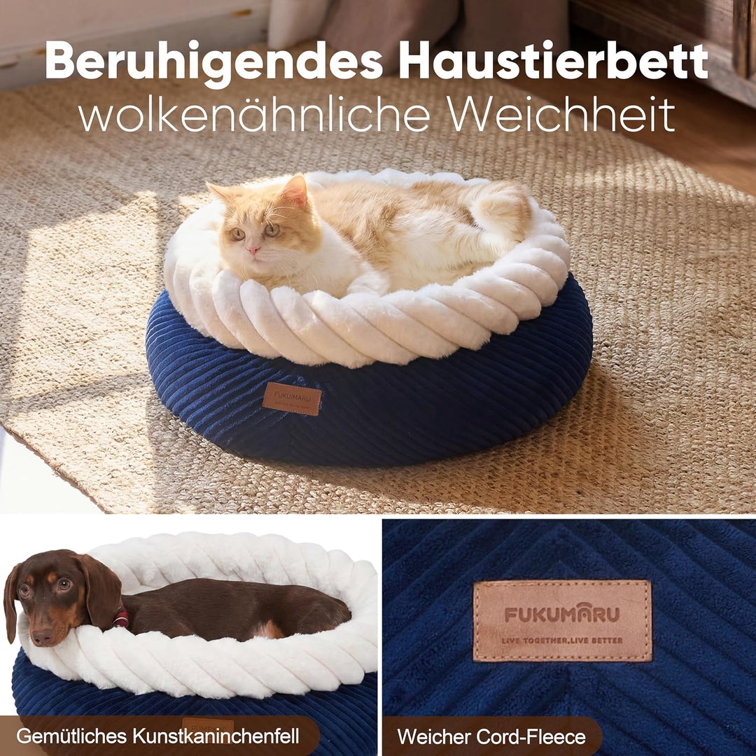 FUKUMARU Katzenbett waschbar Katzen Bettchen, 55x55x21cm Katzenkorb mit erhöhtem Rand, weiches Bett