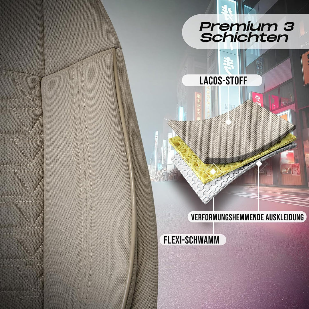 Autositzbezüge Universal für PKW &amp; SUV – Premium Vordersitze Auto Sitzbezug aus Lacoste-Stoff, Beige