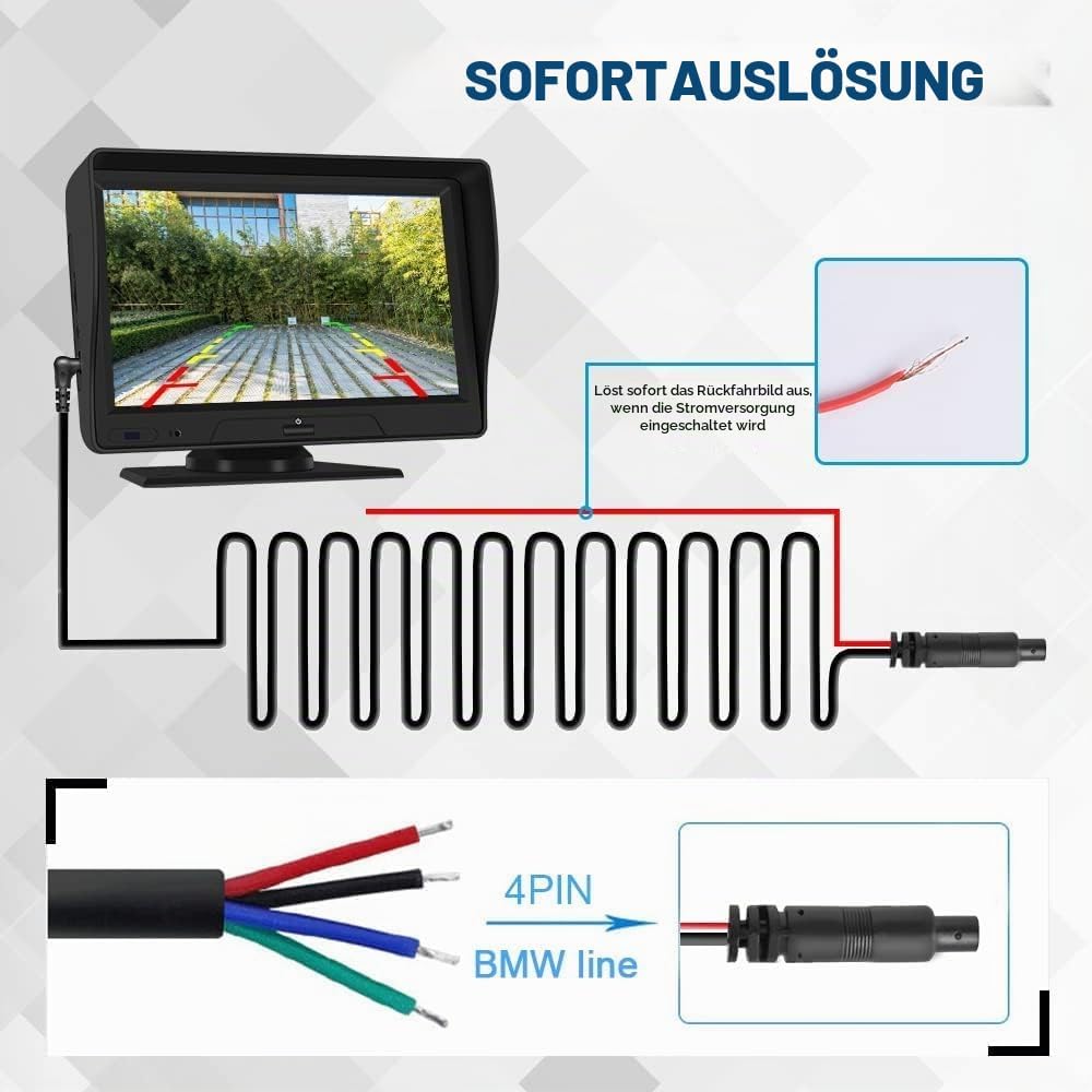 CAMECHO Full Colour HD Rückfahrkamera 4PIN für Tragbares Autoradio Kit, IP69 wasserdichte Nachtsicht