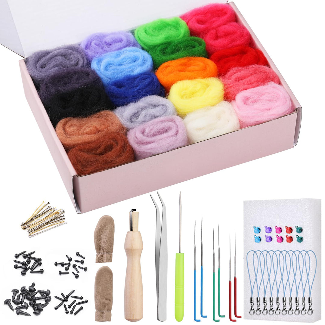 KAMAIKA Nadelfilz-Set, 20 Farben Filzwolle Set mit Filzwolle Werkzeug, Nadelfilz Starter Kit mit Fil