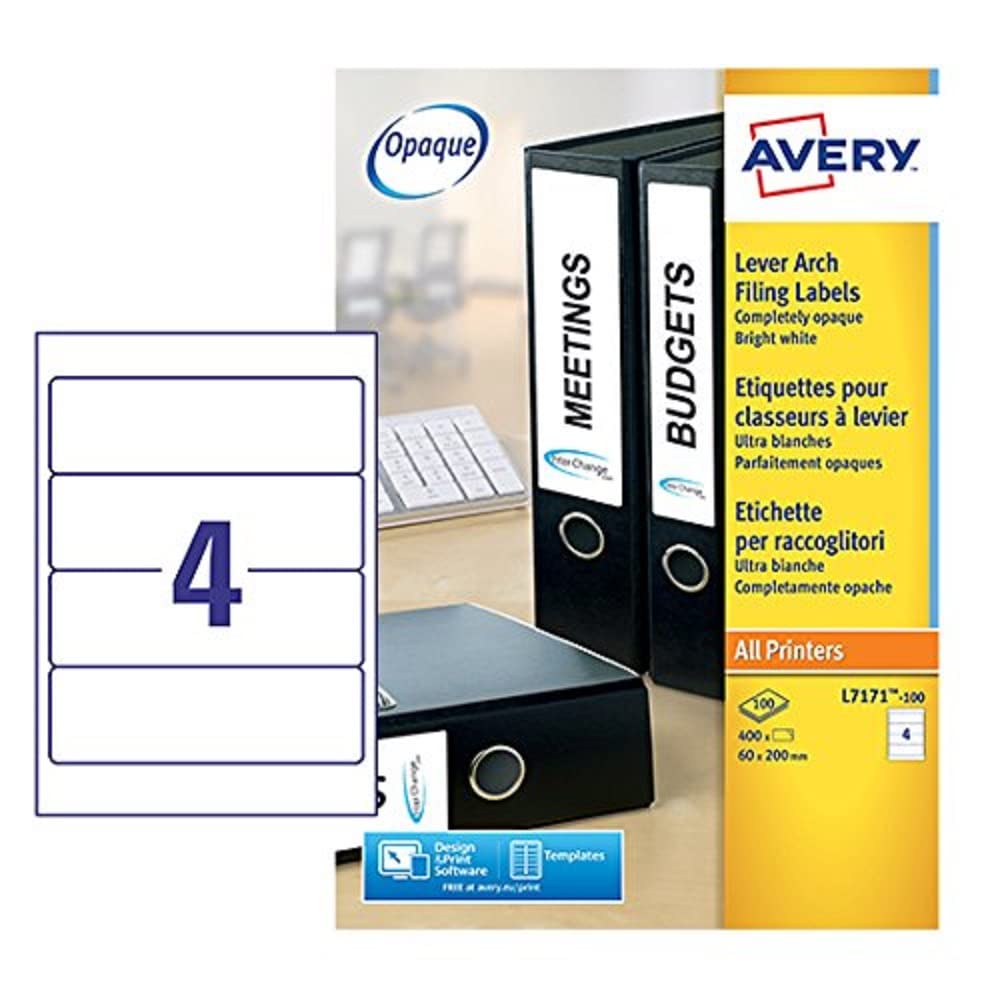 Avery Laser Labels White FSC – Printer Labels (White, FSC, Paper, Laser/Inkjet, 200 x 60, 400 PC (S)