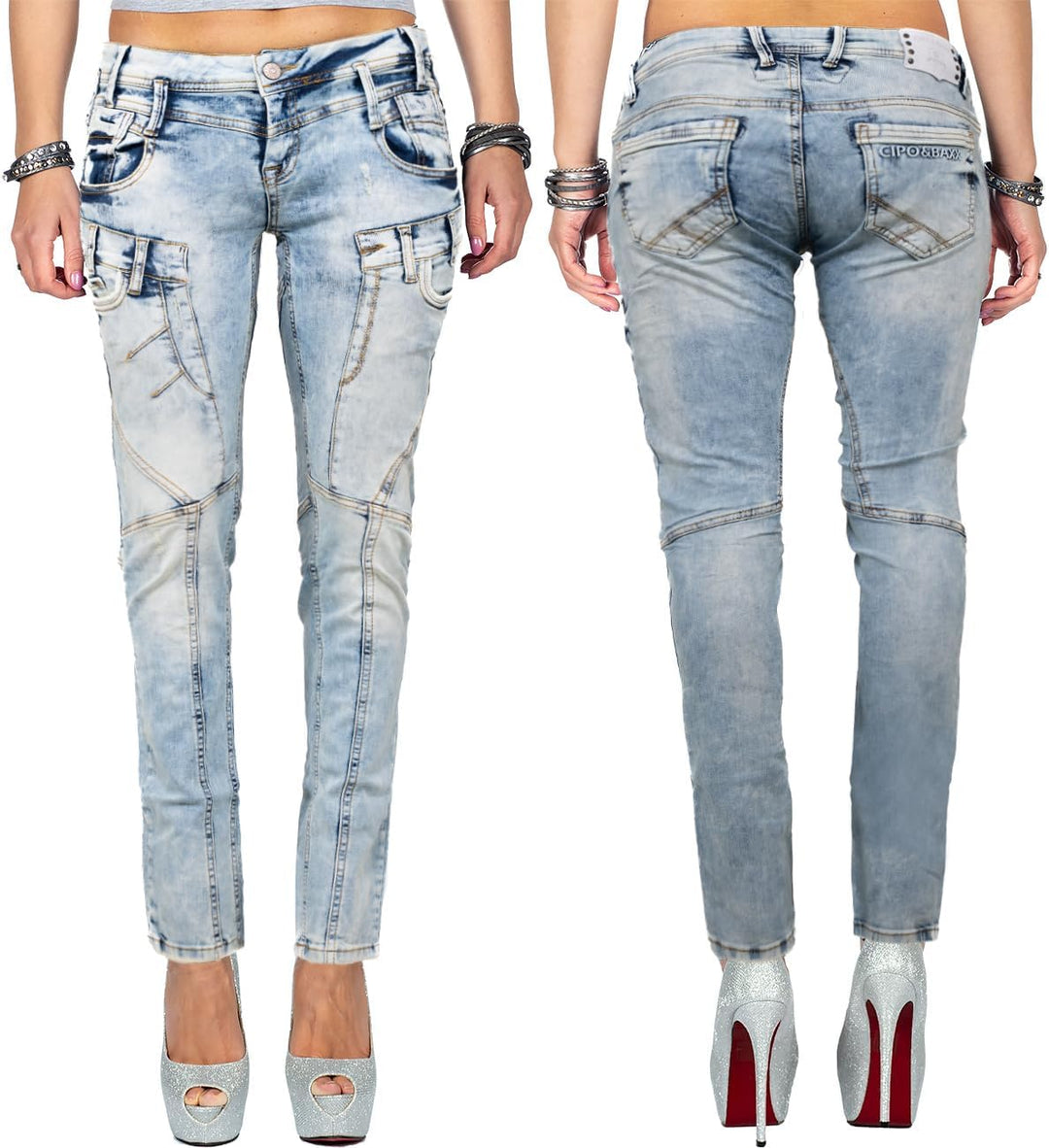 Cipo &amp; Baxx Damen Jeans mit verzierten Gesässtaschen Stilvolle Passformen für jeden Anlass Komfort D