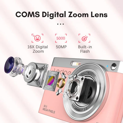 Andoer Digital Kamera, 50MP 1080P Fotokamera Autofokus 16× Digitalzoom IPS-Bildschirm Kompaktkamera