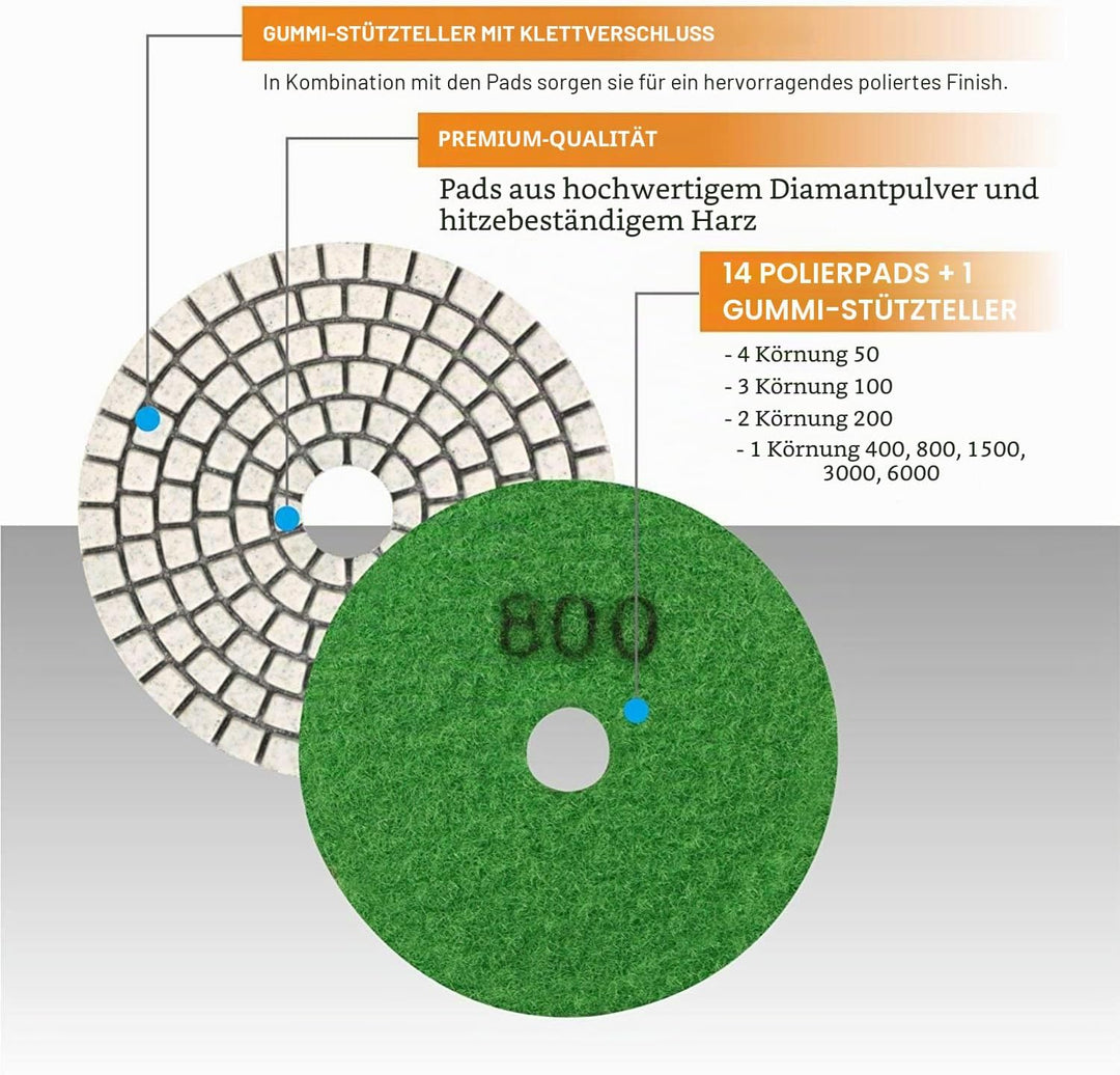 SPTA 15pcs Diamant nass Polierscheiben Set, 4-Zoll-Pads für Granit Stein Beton Marmor Bodenschleifer