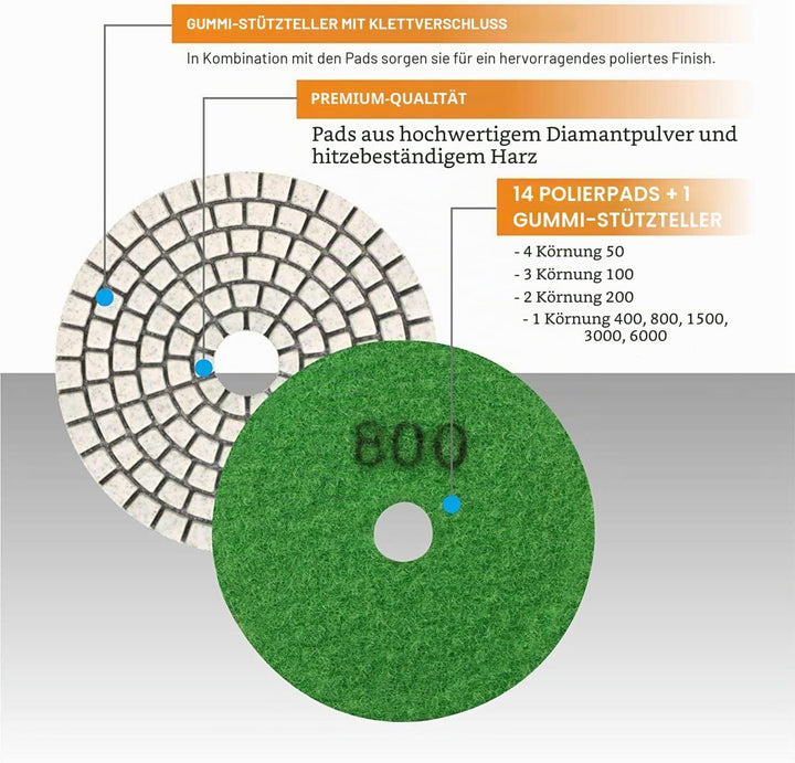 SPTA 15pcs Diamant nass Polierscheiben Set, 4-Zoll-Pads für Granit Stein Beton Marmor Bodenschleifer