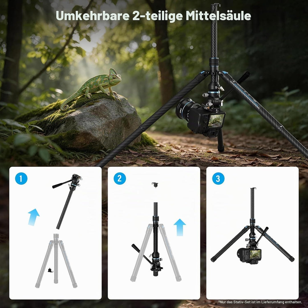 SIRUI Traveler Air-L Carbonfaser-Stativ mit Fluidkopf, 360° Schwenk &amp; ±90° Neigung, 5 kg Traglast, S