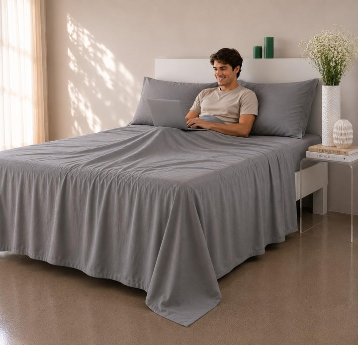 COTTON ARTean Satin-Bettwäsche-Set, ägyptische Baumwolle, Fadenzahl 300, grau, für Betten von 90 x 1