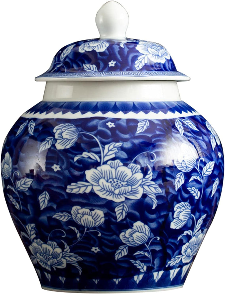 fanquare Jingdezhen Klassische Blaue und Weisse Porzellanglasvase, Glückliches Lotus Muster, Handgem