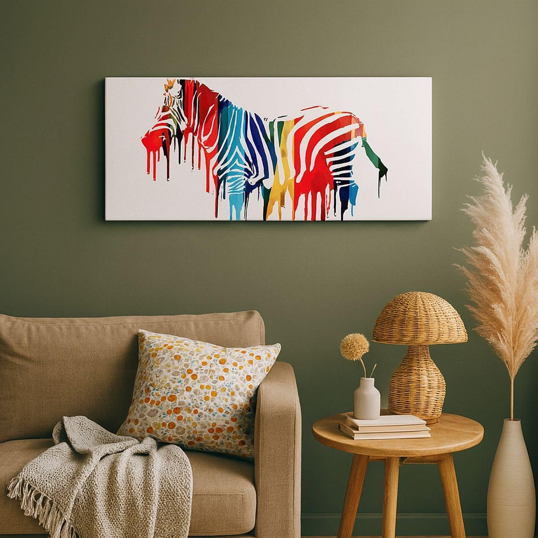 Wandbilder Dekoration Wohnzimmer Zebra Detail digital wild Panorama Bilder auf Leinwand 120x50cm Lei