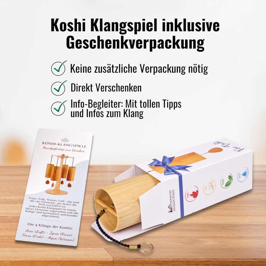 Koshi Klangspiel aus Bambusfurnier Ignis Feuer | Windspiel mit Geschenkverpackung | Geschenkbox | Ve