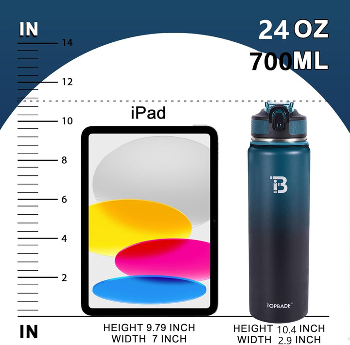 TOPBADE Edelstahl Trinkflasche Sport mit Strohhalm Deckel & no Strohhalm Deckel, 700ml BPA-Frei Ausl
