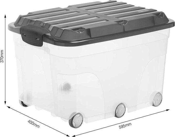 2er-Set Aufbewahrungsbox 57l mit Deckel und Rollen 2 x 57l Grau/Transparent, 2 x 57l Grau/Transparen