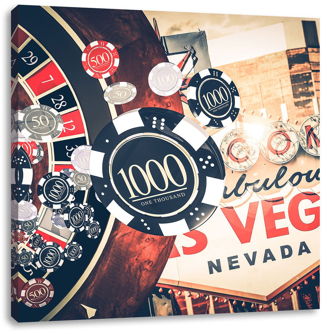Las Vegas Casino Roulette, Format: 70x70 auf Leinwand, XXL riesige Bilder fertig gerahmt mit Keilrah
